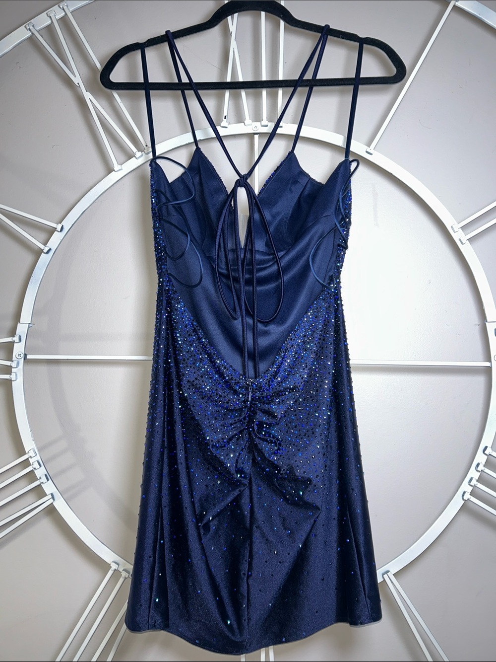 Amelia Couture Sparkly Rhinestone Bodycon Mini Dress (Style 3100S) in Navy - Picture 9 of 16
